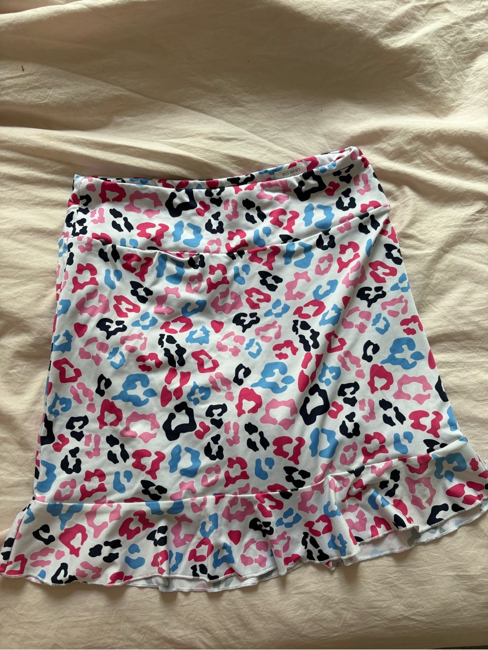 Playful Pink, Blue & Black Leopard Print Mini Skirt